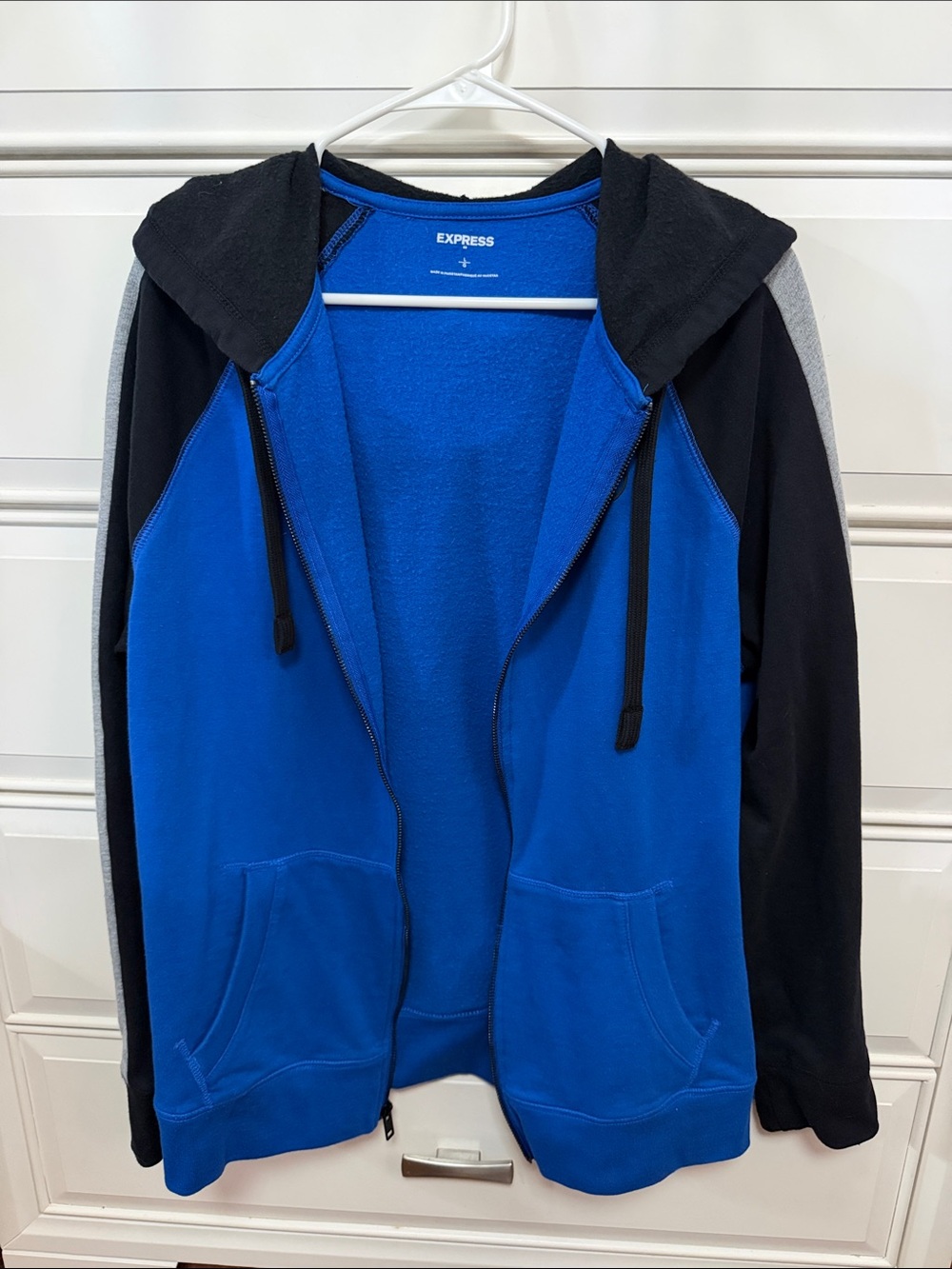 Express Men’s Royal Blue and Black Zip-Up Hoodie